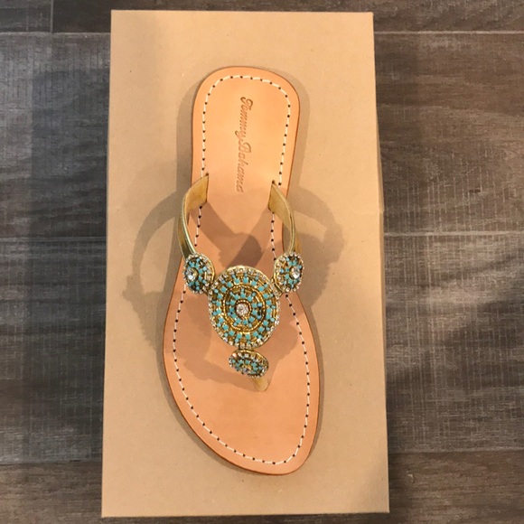 Tommy Bahama Gold and Turquoise Sandal - Picture 1 of 4